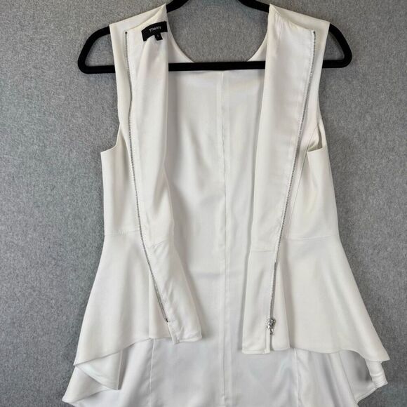 Theory Womens Size Small Sleeveless Peplum Blouse Cream Back Zipper Flowy - Picture 4 of 8